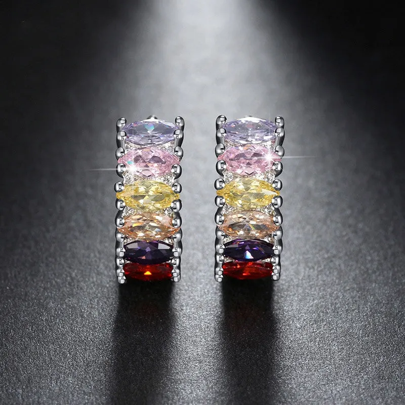 Newest Trendy Platinum Plated Earring with 6 Pieces Multi Color Cubic Zircon Women Earrings Best Birthday Gift