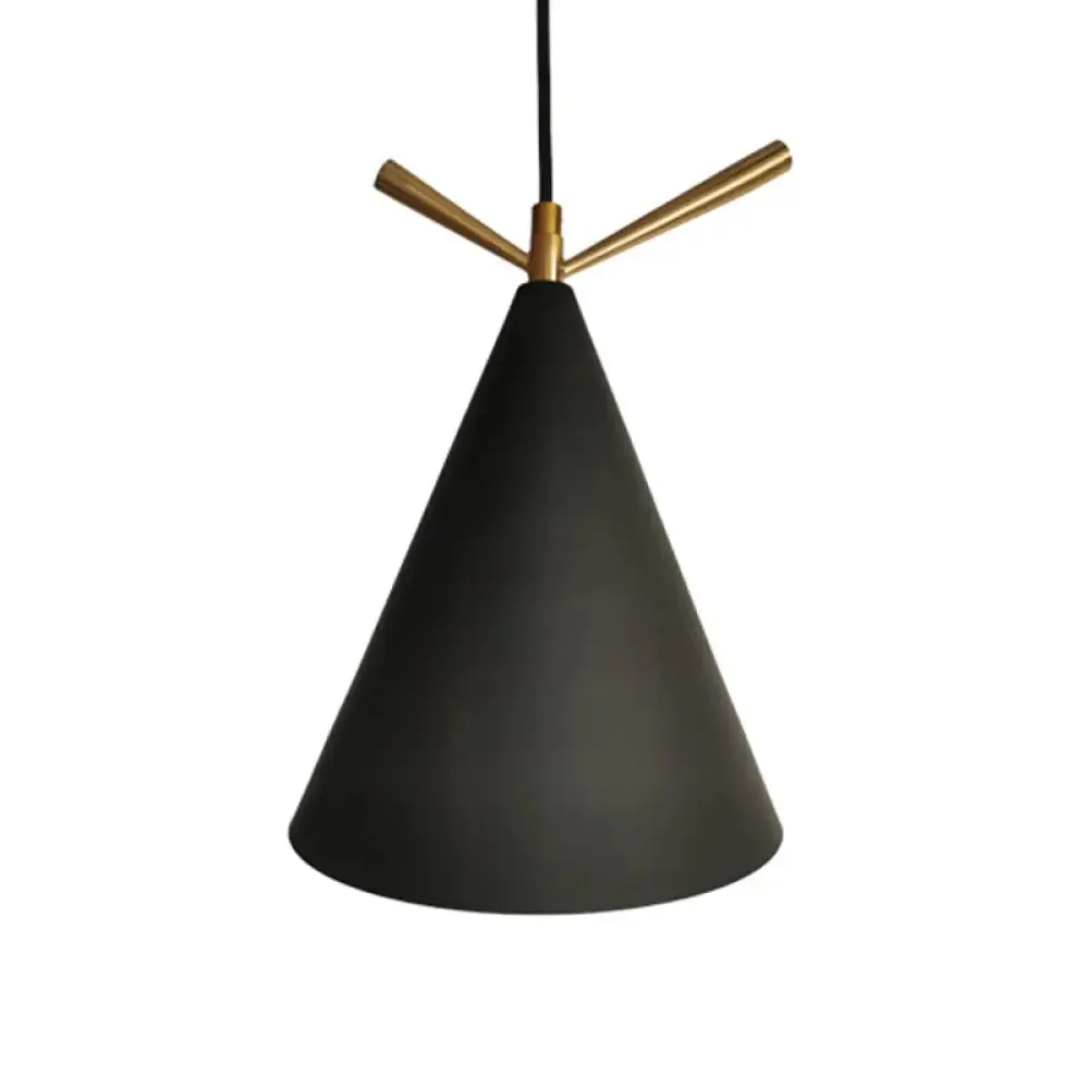 Nordic Conical Pendant Metallic Hanging Light with Antler Deco - 1-Bulb Ceiling Fixture for Dining Room