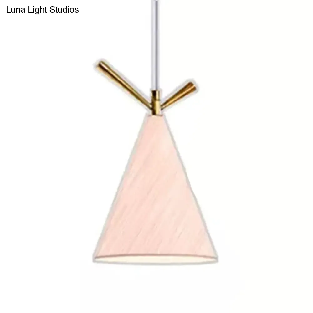 Nordic Conical Pendant Metallic Hanging Light with Antler Deco - 1-Bulb Ceiling Fixture for Dining Room