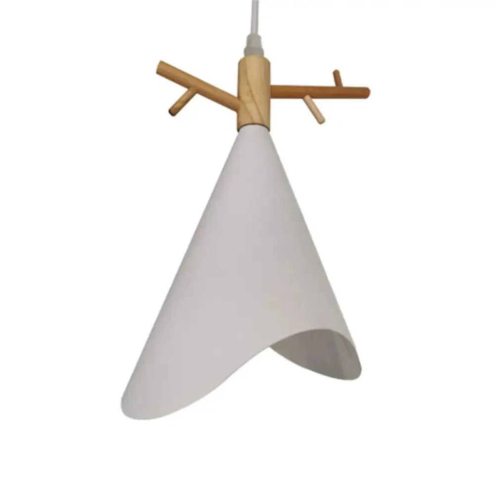 Nordic Conical Pendant Metallic Hanging Light with Antler Deco - 1-Bulb Ceiling Fixture for Dining Room