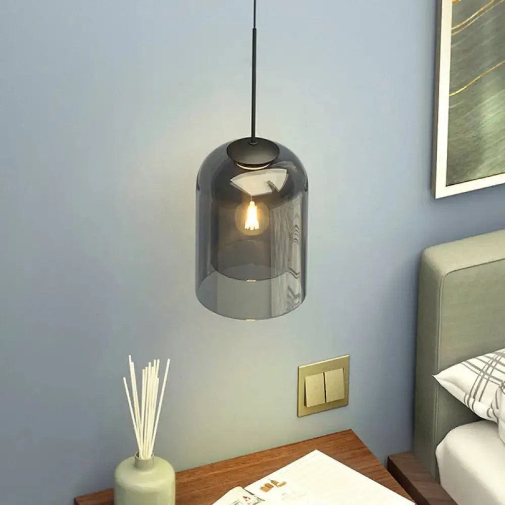 Nordic Style Dual Dome Bedside Pendant Light Fixture with Glass Shade and 1 Bulb