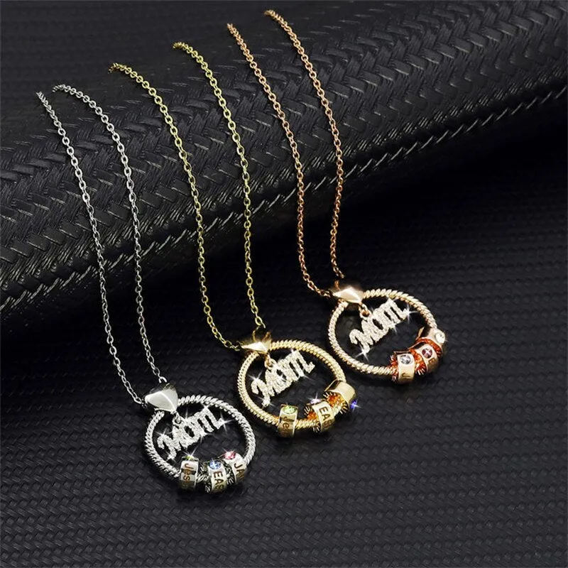 Personalised Circle Pendant Engraved Name Necklace With Birthstone Family Necklace