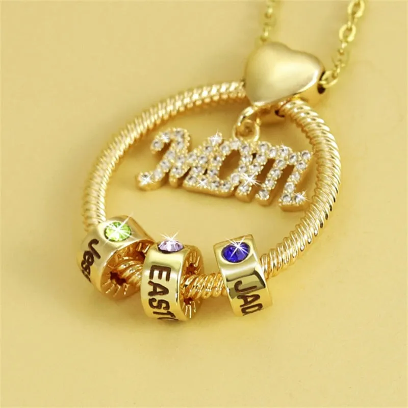 Personalised Circle Pendant Engraved Name Necklace With Birthstone Family Necklace