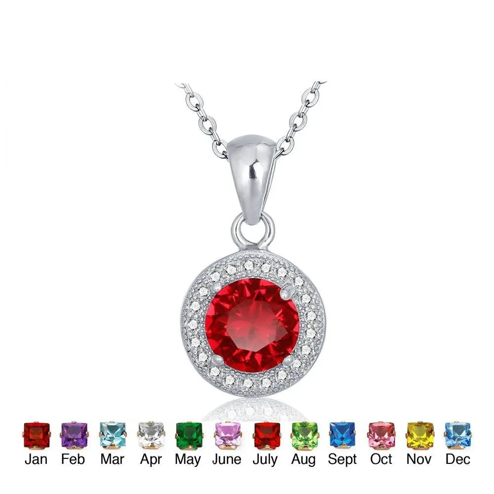 Personalized 925 Sterling Silver Romantic Pendant Necklace, 12 Color Options for Birthstone, Classic Fashion Jewelry for Women