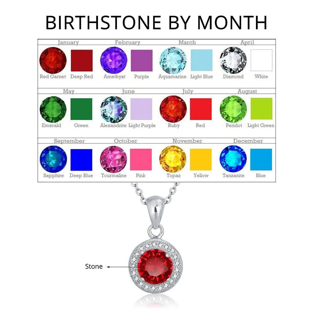 Personalized 925 Sterling Silver Romantic Pendant Necklace, 12 Color Options for Birthstone, Classic Fashion Jewelry for Women