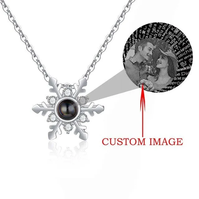 Personalized Projection Necklace Custom Photo Jewelry Women Snowflake Pendant