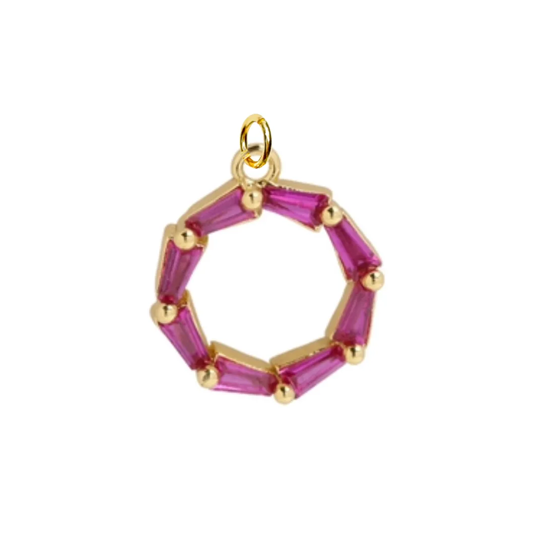 Pink Zircon Circle Charm For Charm Necklace & Bracelet