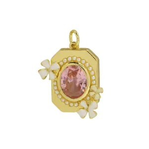 Pink Zircon Flower Charm For Charm Necklace