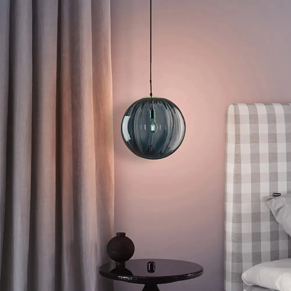 Postmodern Ceiling Pendant Lamp with Glass Pendulum in Blue/Smoke Grey/Purple, Black Finish