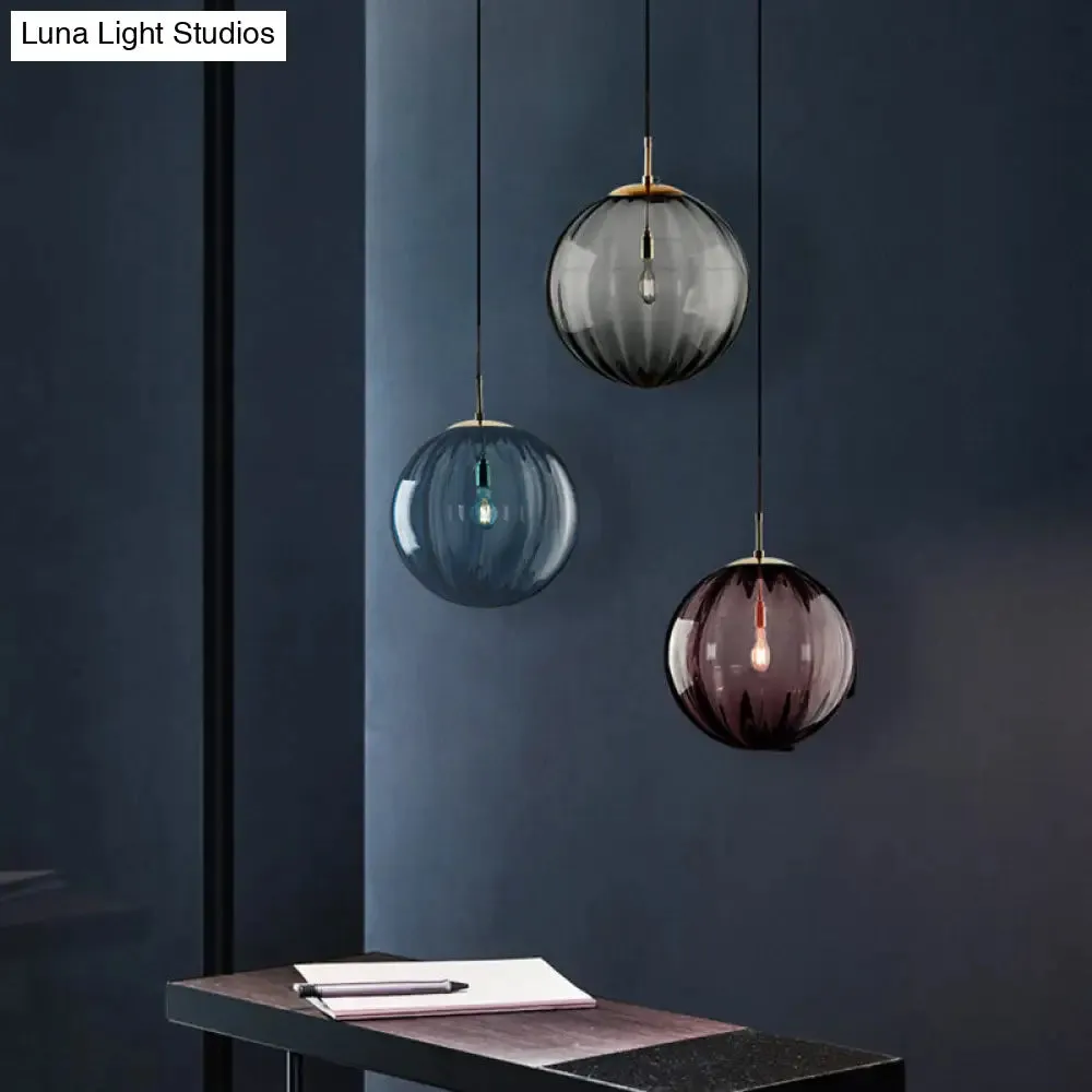 Postmodern Ceiling Pendant Lamp with Glass Pendulum in Blue/Smoke Grey/Purple, Black Finish