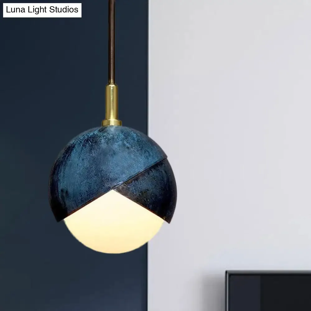 Postmodern Metal Pendant Lamp: Semi Sphere Shade, 1 Head, Blue Hanging, 5.5"/9.5" Wide