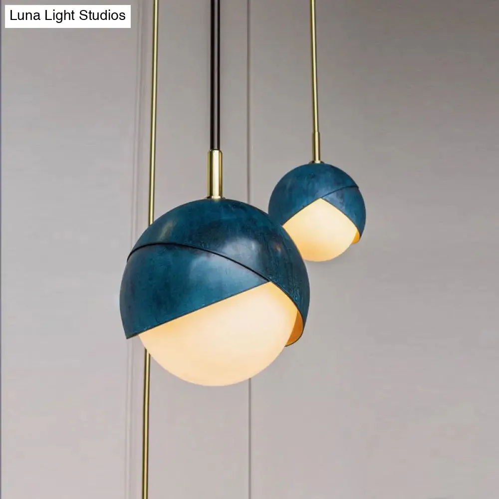 Postmodern Metal Pendant Lamp: Semi Sphere Shade, 1 Head, Blue Hanging, 5.5"/9.5" Wide