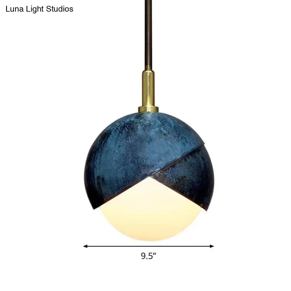 Postmodern Metal Pendant Lamp: Semi Sphere Shade, 1 Head, Blue Hanging, 5.5"/9.5" Wide