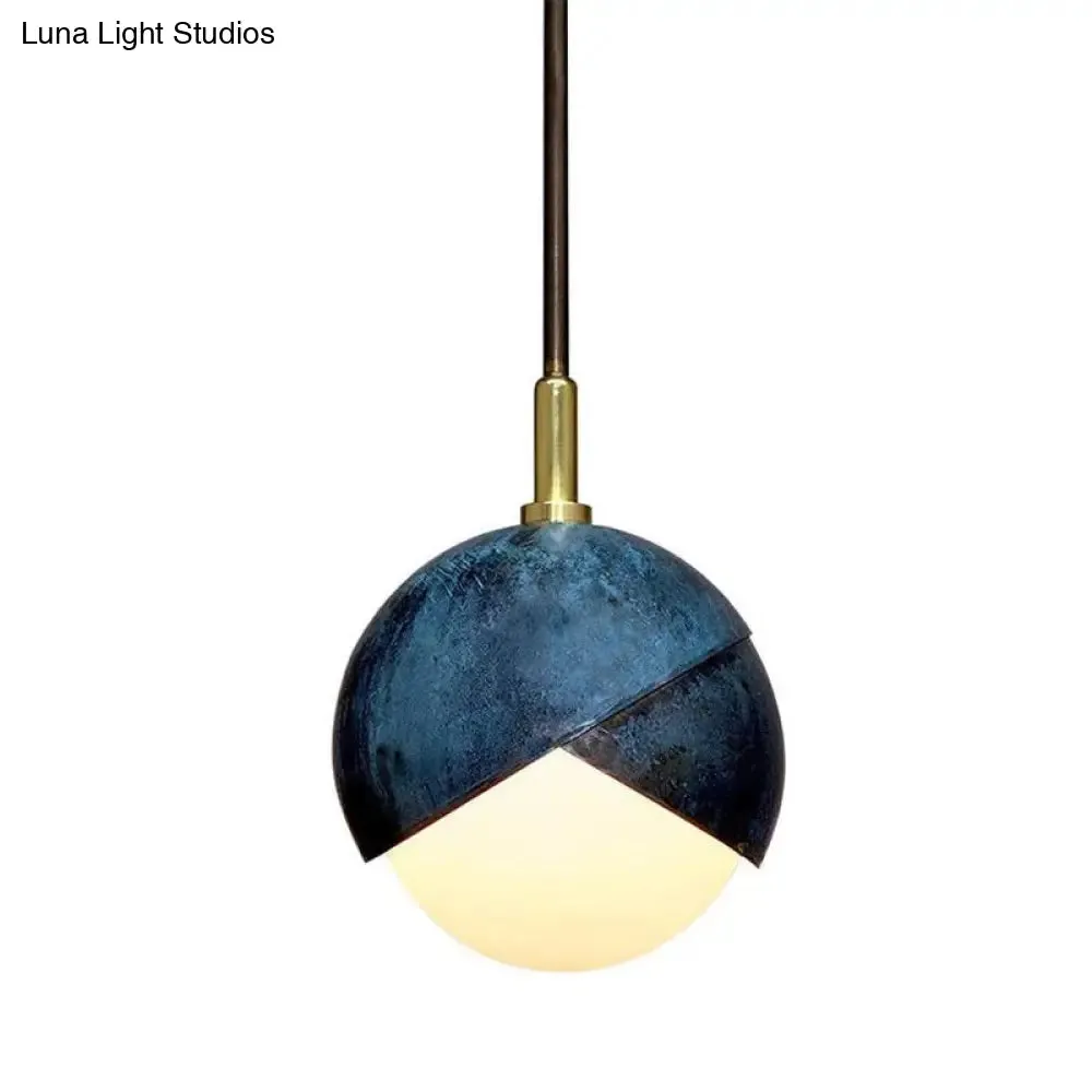 Postmodern Metal Pendant Lamp: Semi Sphere Shade, 1 Head, Blue Hanging, 5.5"/9.5" Wide