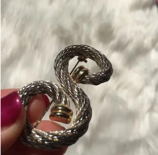 "S” Design Metal Braided Silver Plated Brooch Pin