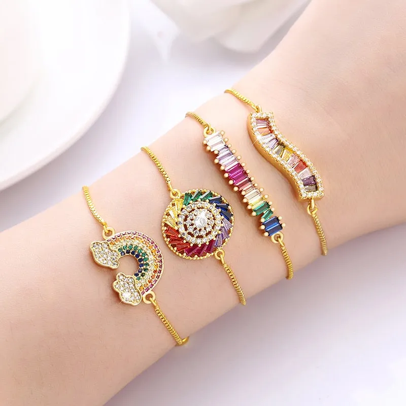 Rainbow Collection Charm Pave Pendant Bracelets