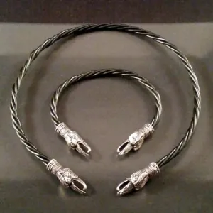 Raven Torc Silver Necklace Bracelet Set Black