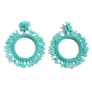 Reef Aqua Beaded Tassel Statement Earrings