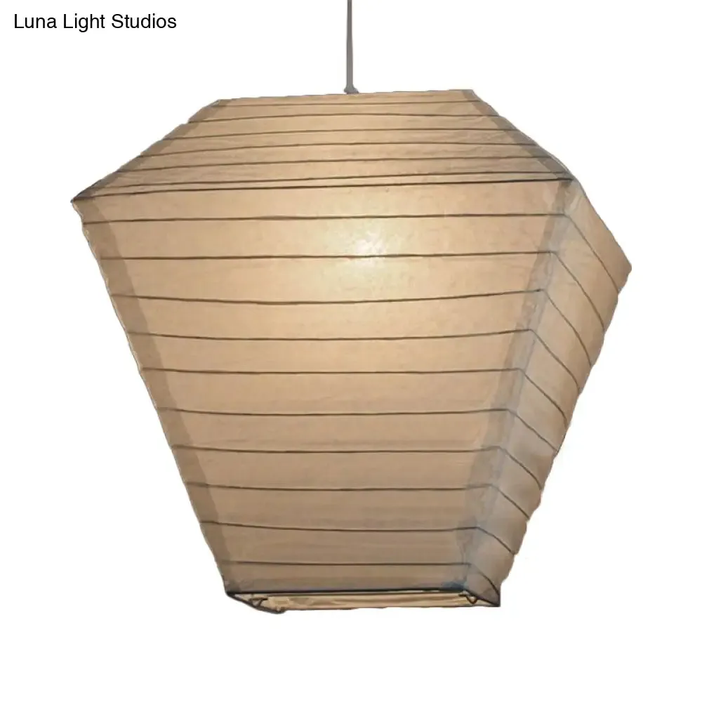 Retro Fabric Lantern Ceiling Pendant Light - 1 Light White Hanging Lamp Kit, 8.5"/10.5"/11.5" Wide