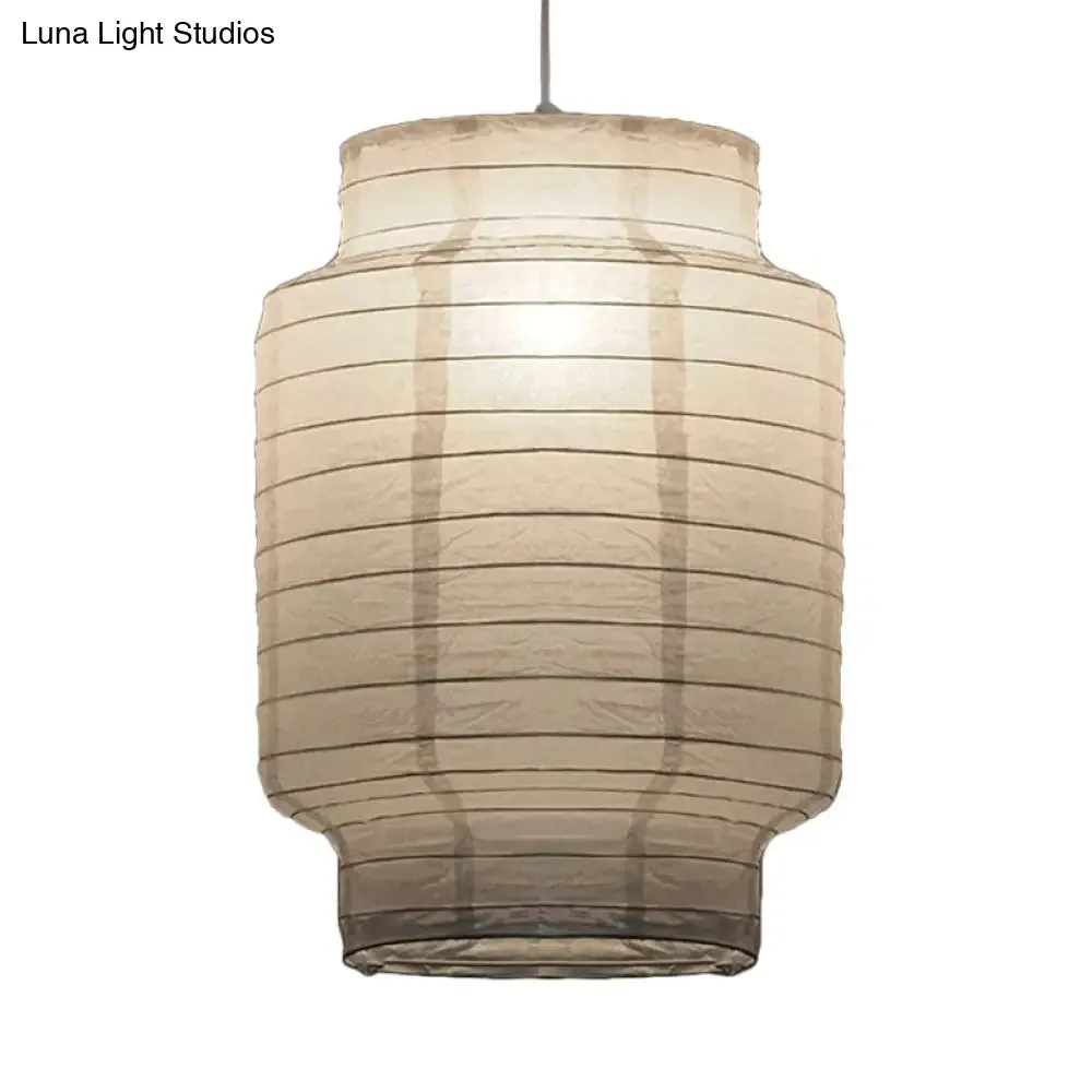 Retro Fabric Lantern Ceiling Pendant Light - 1 Light White Hanging Lamp Kit, 8.5"/10.5"/11.5" Wide