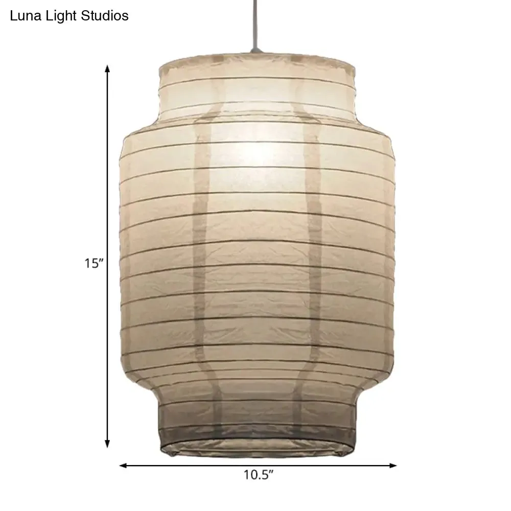 Retro Fabric Lantern Ceiling Pendant Light - 1 Light White Hanging Lamp Kit, 8.5"/10.5"/11.5" Wide