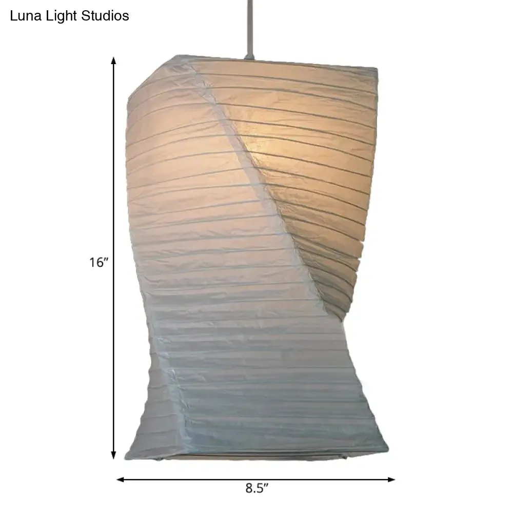 Retro Fabric Lantern Ceiling Pendant Light - 1 Light White Hanging Lamp Kit, 8.5"/10.5"/11.5" Wide