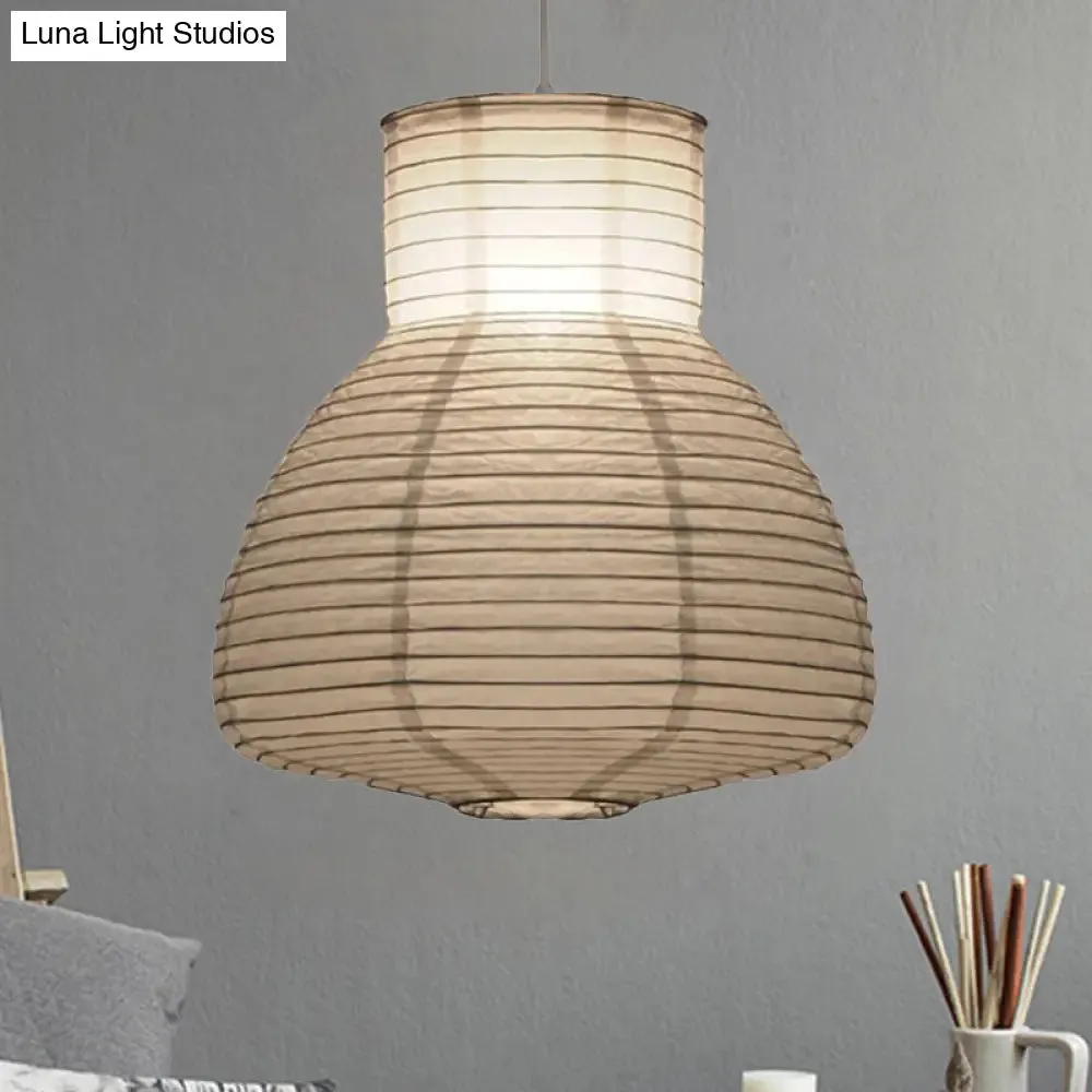 Retro Fabric Lantern Ceiling Pendant Light - 1 Light White Hanging Lamp Kit, 8.5"/10.5"/11.5" Wide