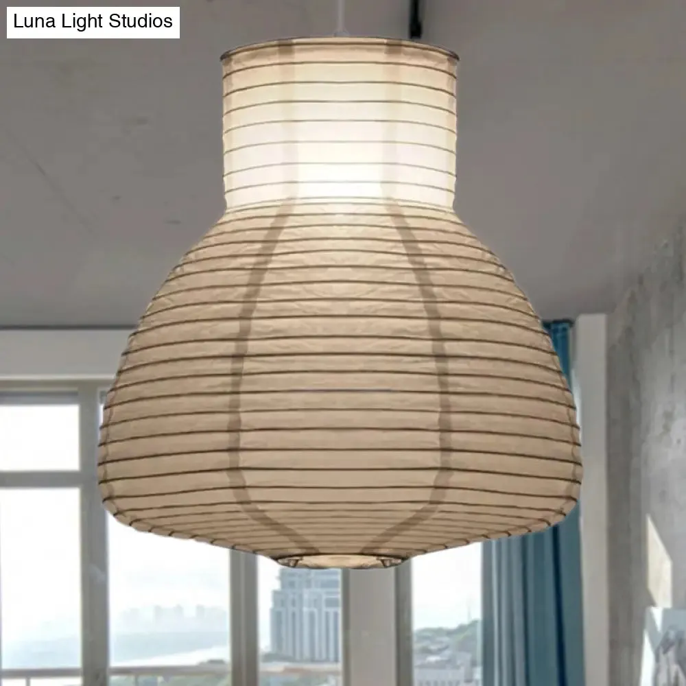 Retro Fabric Lantern Ceiling Pendant Light - 1 Light White Hanging Lamp Kit, 8.5"/10.5"/11.5" Wide