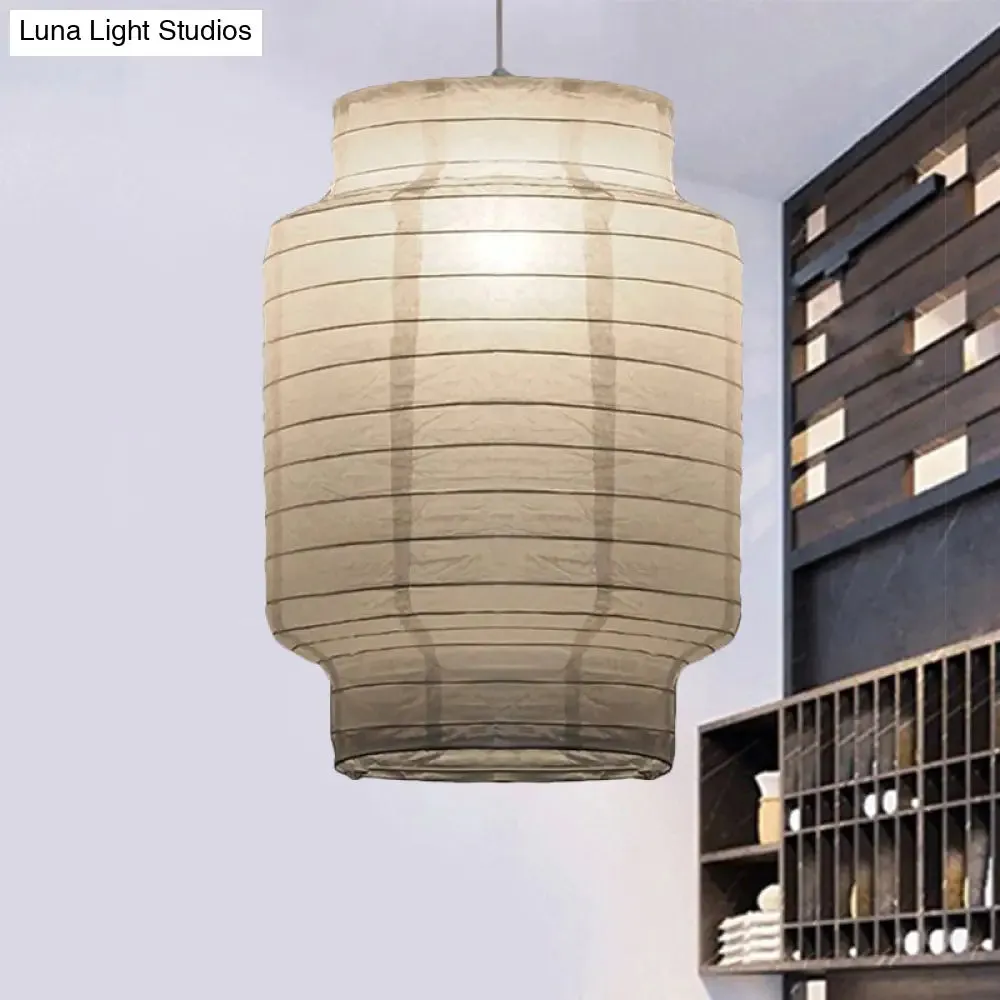 Retro Fabric Lantern Ceiling Pendant Light - 1 Light White Hanging Lamp Kit, 8.5"/10.5"/11.5" Wide