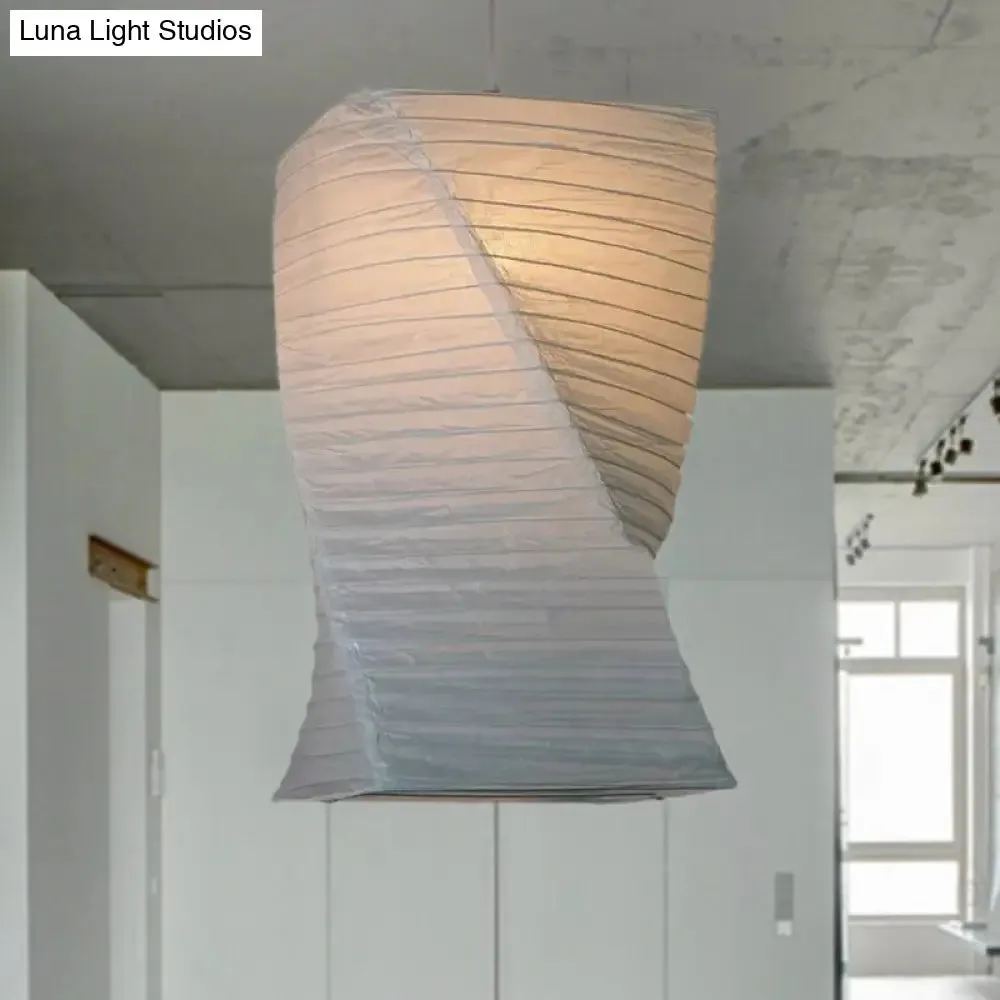 Retro Fabric Lantern Ceiling Pendant Light - 1 Light White Hanging Lamp Kit, 8.5"/10.5"/11.5" Wide