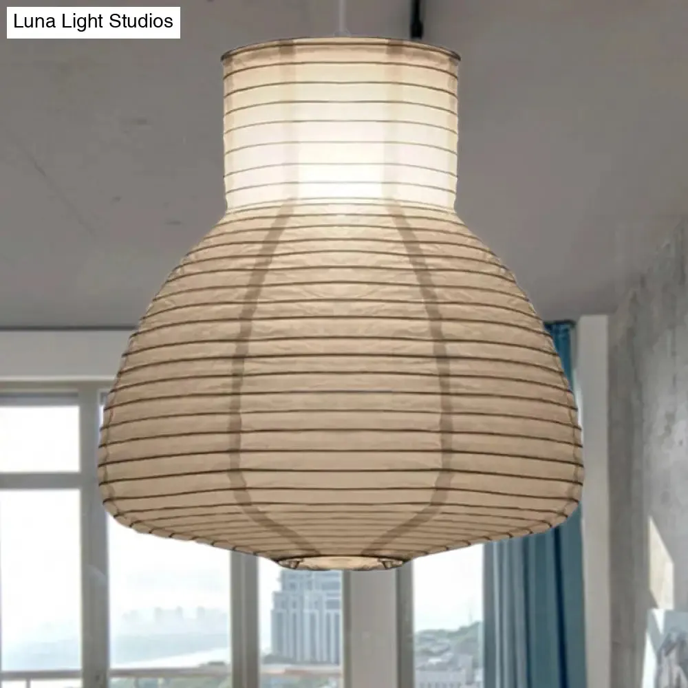 Retro Fabric Lantern Ceiling Pendant Light - 1 Light White Hanging Lamp Kit, 8.5"/10.5"/11.5" Wide