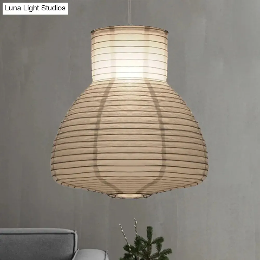 Retro Fabric Lantern Ceiling Pendant Light - 1 Light White Hanging Lamp Kit, 8.5"/10.5"/11.5" Wide