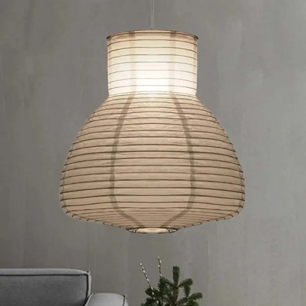 Retro Fabric Lantern Ceiling Pendant Light - 1 Light White Hanging Lamp Kit, 8.5"/10.5"/11.5" Wide