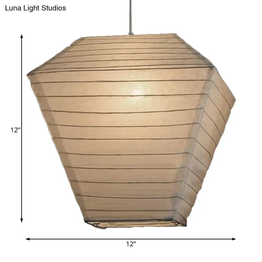 Retro Fabric Lantern Ceiling Pendant Light - 1 Light White Hanging Lamp Kit, 8.5"/10.5"/11.5" Wide