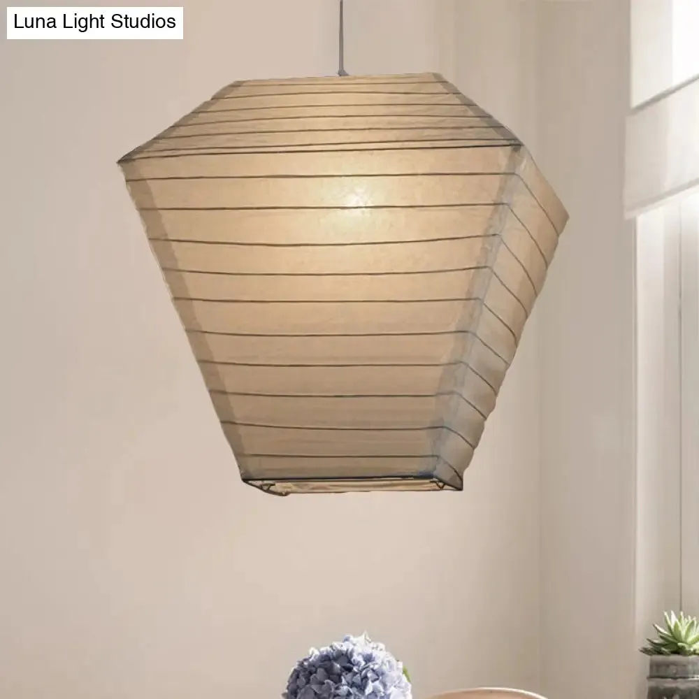 Retro Fabric Lantern Ceiling Pendant Light - 1 Light White Hanging Lamp Kit, 8.5"/10.5"/11.5" Wide