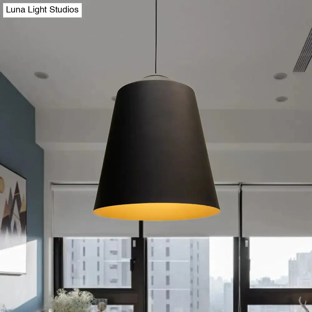 Retro Tapered Shade Pendant Light, Metallic Hanging Ceiling Light (6"/10.5"/12.5" Width) - Black/White