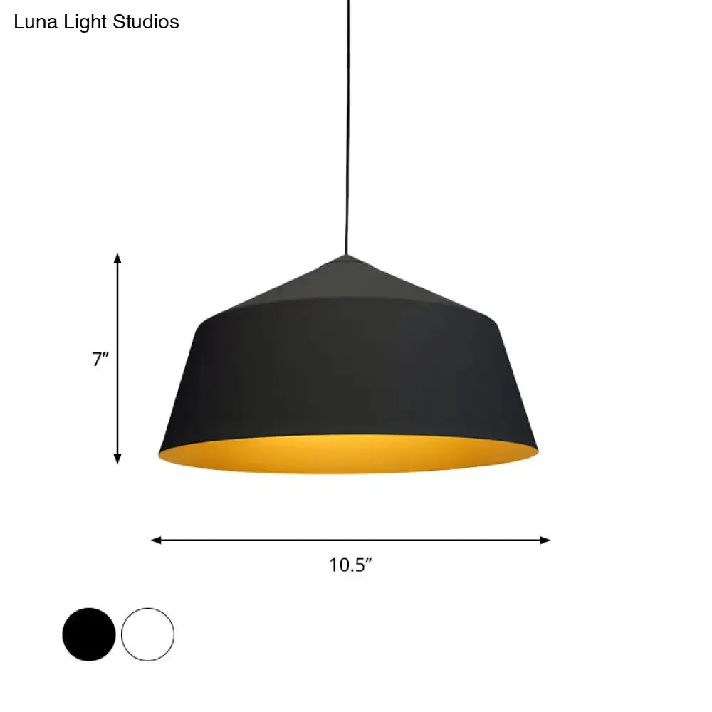 Retro Tapered Shade Pendant Light, Metallic Hanging Ceiling Light (6"/10.5"/12.5" Width) - Black/White