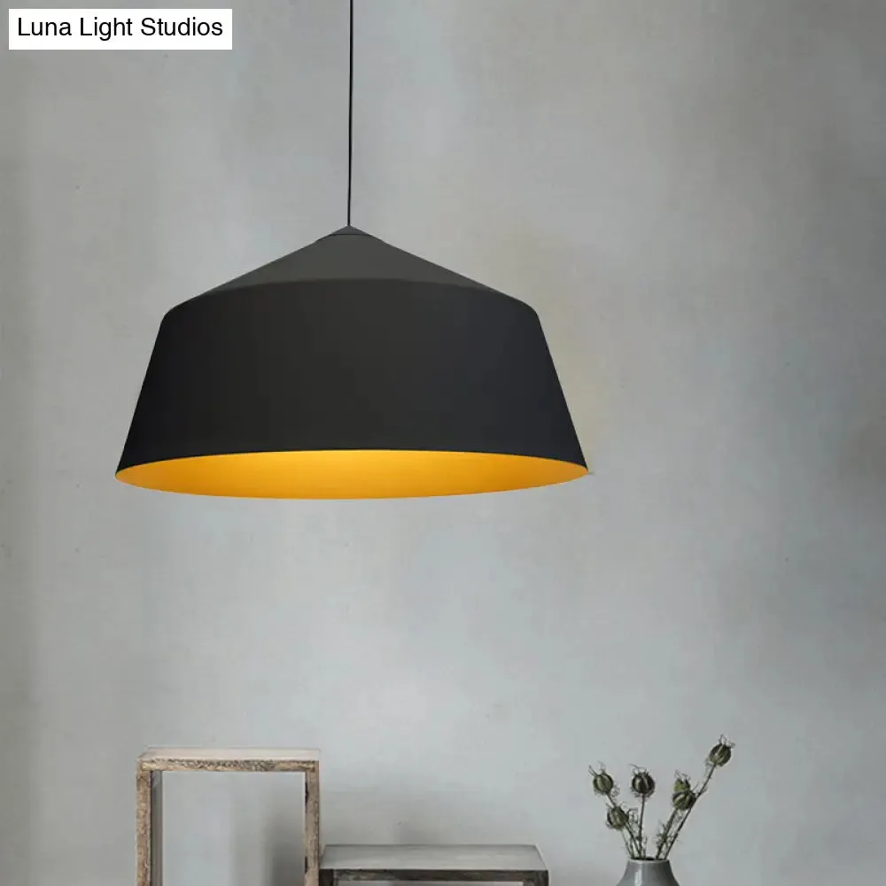 Retro Tapered Shade Pendant Light, Metallic Hanging Ceiling Light (6"/10.5"/12.5" Width) - Black/White