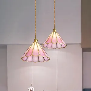 Romantic Brass Pendant Light with Floral Glass Shade - Perfect for Dining Rooms