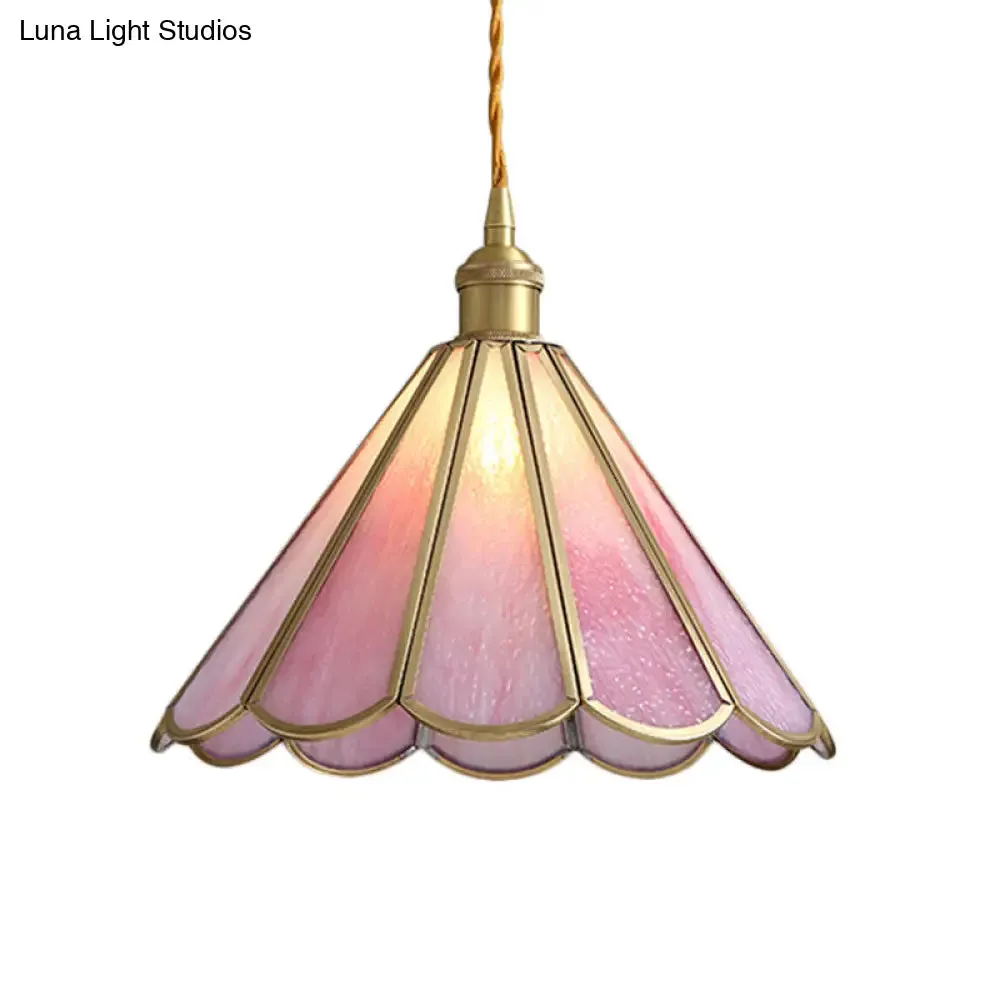 Romantic Brass Pendant Light with Floral Glass Shade - Perfect for Dining Rooms