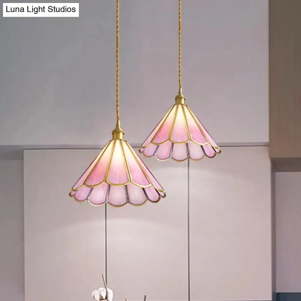 Romantic Brass Pendant Light with Floral Glass Shade - Perfect for Dining Rooms