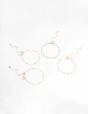 Rose Gold Dainty Pearl Bracelets & Anklets 4-Pack