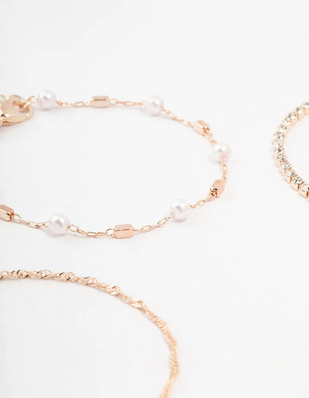 Rose Gold Dainty Pearl Bracelets & Anklets 4-Pack