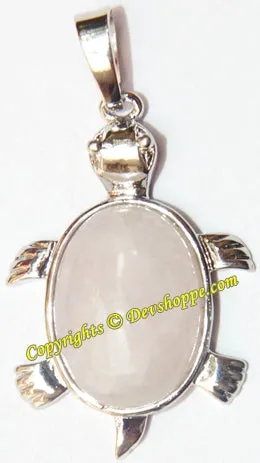 Rose Quartz Tortoise (Turtle) pendant in white metal