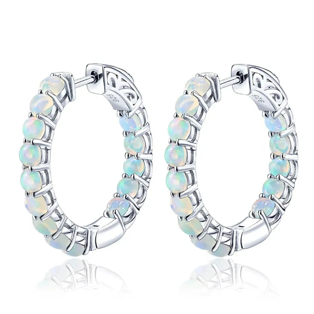 Round-cut Natural Opal Gemstone Huggie Earrings