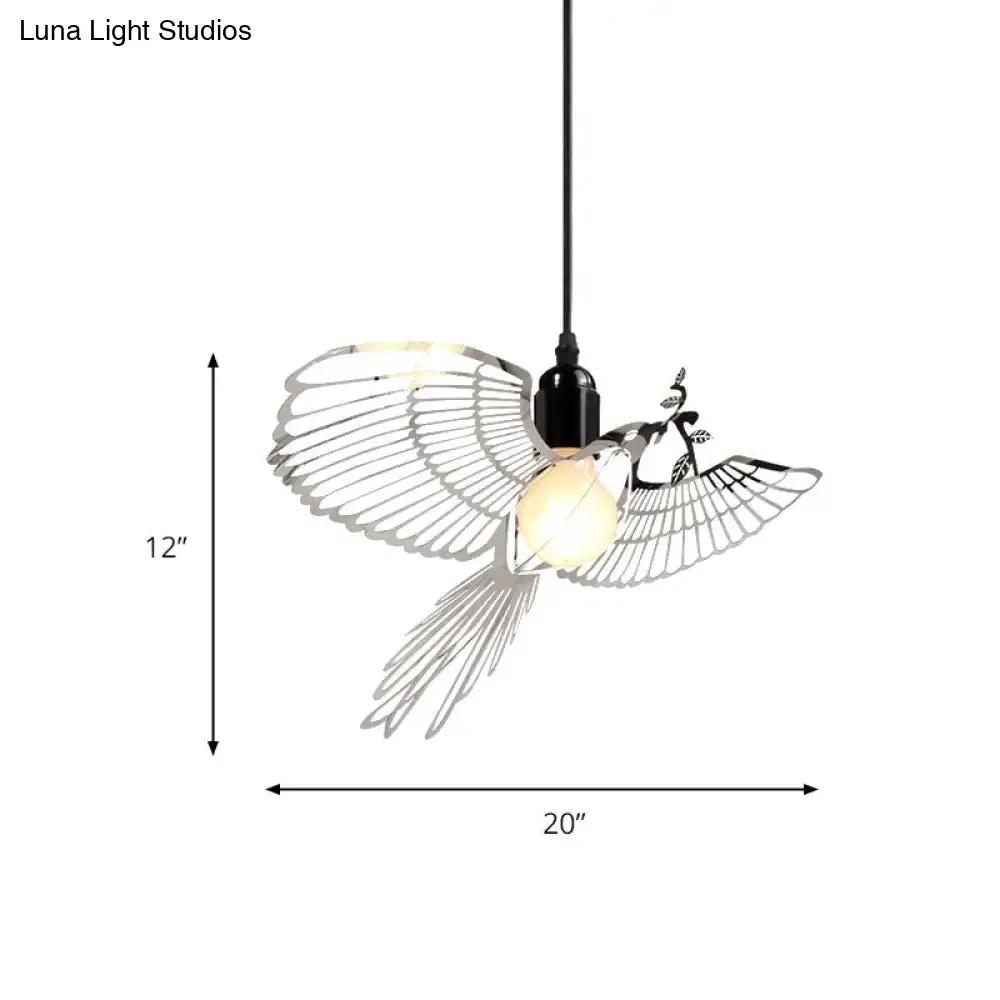 Rustic Retro Metal Pendant Light with Flying Bird Shade - Silver 1-Light Suspension for Bar