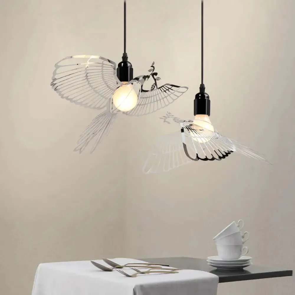 Rustic Retro Metal Pendant Light with Flying Bird Shade - Silver 1-Light Suspension for Bar