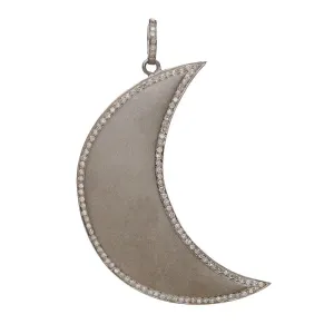 SATIN CRESCENT MOON DIAMOND PENDANT, BR STERLING SILVER