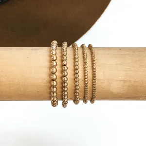 Set of Five | Beaded Bliss Bracelet Set in Matte Gold