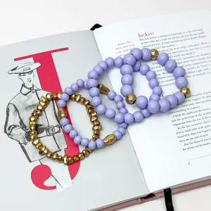 Set of Four | Mind on Mykonos Beaded Bracelet Set in Light Purple and Gold Tone